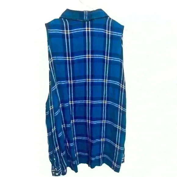 Express Women’s Open/Cold Shoulder Blouse Top Medium Blue Plaid Long Sleeve - Picture 2 of 5